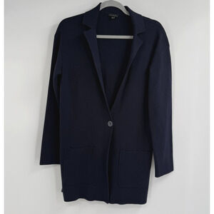 NWOT Talbots Sweater Blazer Womens S Midnight Blue Single Notch Collar Side Slit